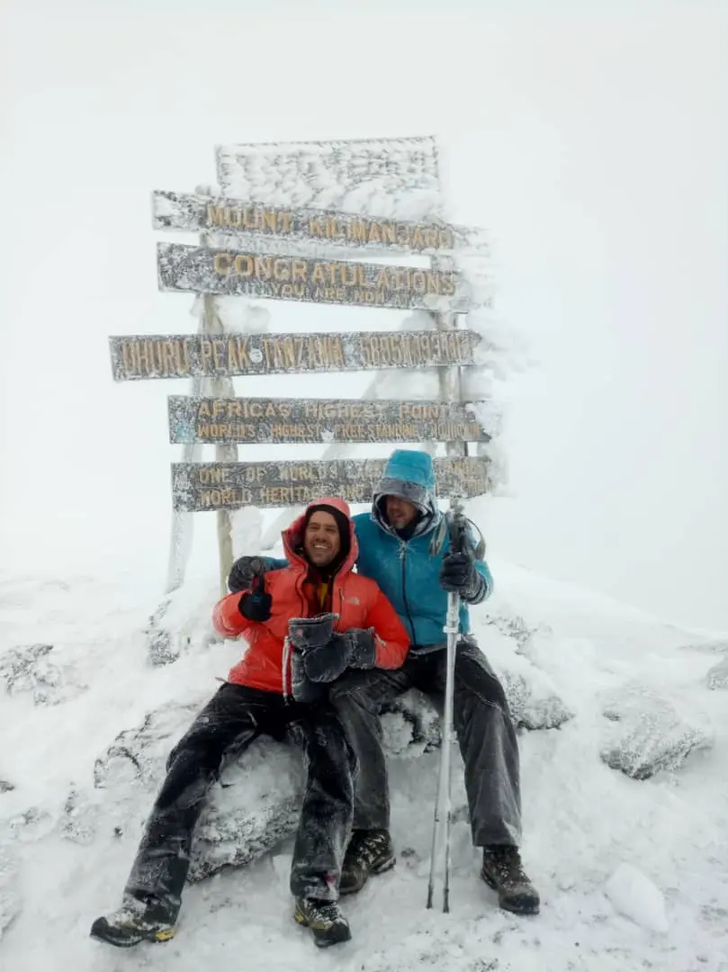 Evarest Adventures climbers celebrating at the summit of Kilimanjaro